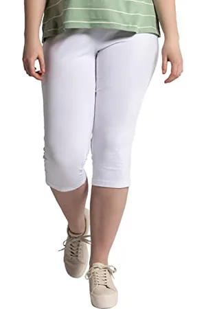 Ulla Popken Capri-Leggings, Seitliches Spitzenband, Biobaumwolle, , 45W x 32L Donna