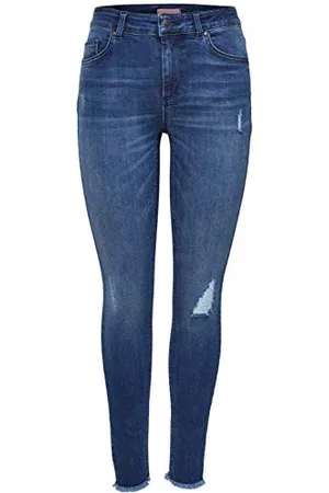 ONLY Onlblush Mid Ank Raw Jeans Rea2077 Noos Skinny, (Medium Blue Denim), S / 32L Donna