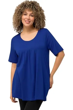 Ulla Popken T-Shirt, Zierfalten, A-Linie, Rundhals, Halbarm, Modal Camicia Rughe, Blu Cobalto, 46-48 Große Größen Donna