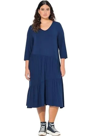 Ulla Popken Midikleid, Volants, A-Linie, V-Ausschnitt, 3/4-arm Abiti, , 52-54 Donna