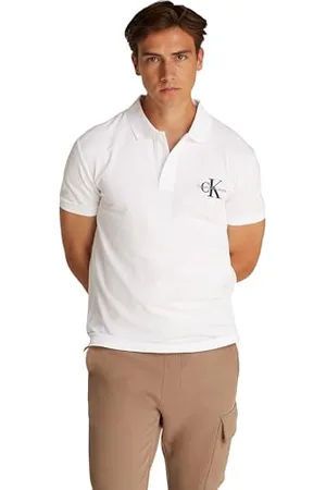 Calvin Klein Uomo Maglietta Polo Maniche Corte Monologo Regular Fit, Bianco , L