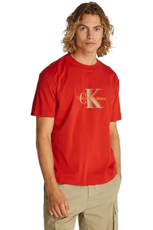 Calvin Klein Uomo T-shirt Maniche Corte Monologo Shift Tee in Cotone, Rosso (Deep Magma), XXL