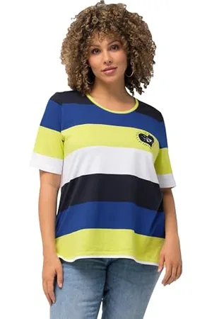 Ulla Popken Maglietta a Righe con Ricamo, Classica T-Shirt, , 52/54 IT Donna