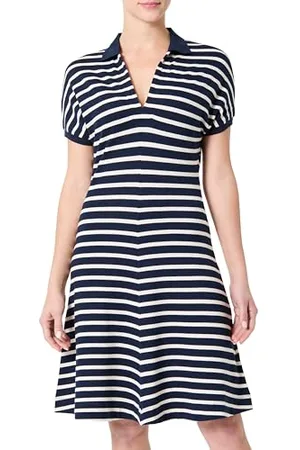 Tommy Hilfiger Donna Abito a Polo Lyocell Fit & Flare, Multicolore (Dark Night Navy/Calico Stp), L