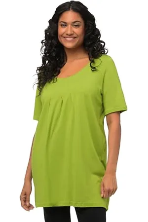 Ulla Popken T-Shirt, Zierfalten, A-Linie, Rundhals, Halbarm, Modal Camicetta Lunga, , 50-52 Donna