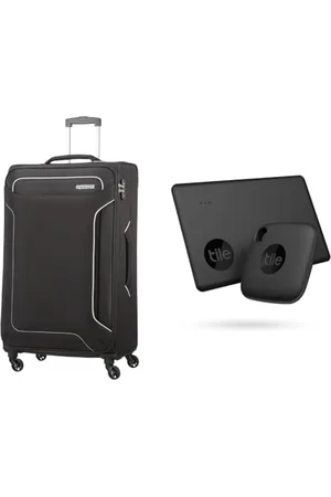 American Tourister Holiday Heat - Spinner Suitcase, 79.5 cm, 108 L, Black (Black) & Tile Bluetooth Item Finder Set