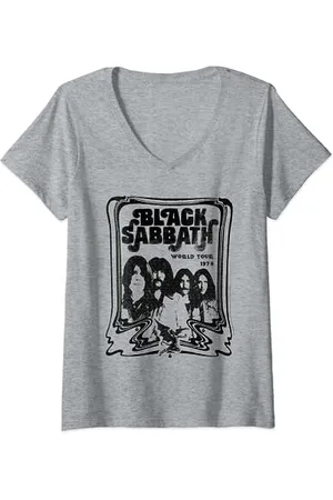 Black Sabbath Tour mondiale ufficiale dei 78 in bianco e nero Maglietta con Collo a V