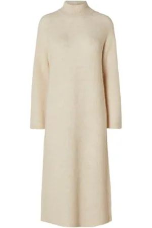 SELECTED Slfmaline LS Knit Dress High Neck Noos Abito Lavorato a Magli, Beige, S Donna