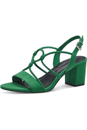 Marco Tozzi Sandali Donna con Tacco con Cinturino Regolabile Vegani, Verde , 40 EU