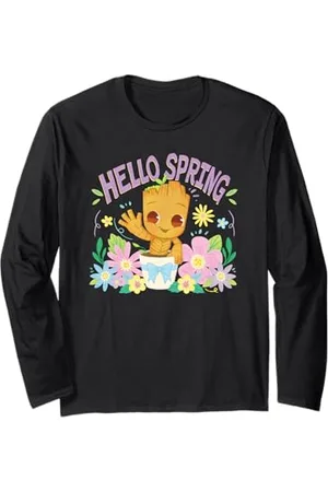 Marvel Spring Baby Groot Waving Surrounded By Flowers Maglia a Manica