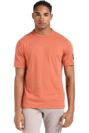Calvin Klein Uomo T-shirt Maniche Corte Badge Regular Scollo Rotondo, Arancione , L