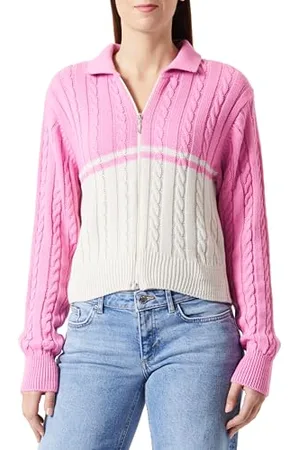 Trendyol Damen Farbblock Lange Ärmel Regulär Strickjacke Maglione Cardigan, Colore: Rosa, L Donna