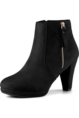 Allegra K Donne Cerniera Laterale Plateau Bassa Blocco Tacco Stivaletti Caviglia Nero 36