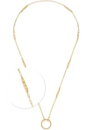 Leonardo Collana con clip e mix Caronna, lunga catena con clip in acciaio inox dorato, elementi in madreperla e acciaio inox, lunghezza 70-72,4 cm, regalo per donne • 024917, 70 cm, Acciaio