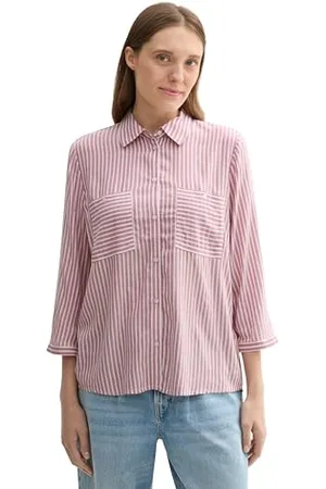 TOM TAILOR 1043198 Camicia da Donna, 35906-Strisce Sottili Rosa e Bianche, 48
