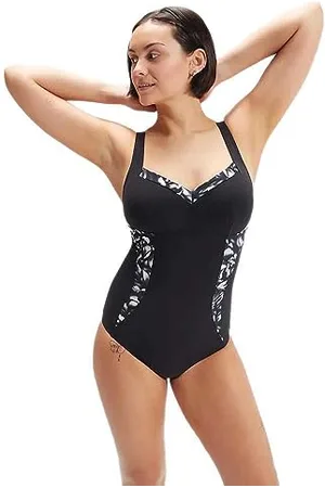 Speedo Shaping Printed Panel LunaElustre Costume Intero per Donna, Nero o Grigio Antracite o Bianco, 36 EU