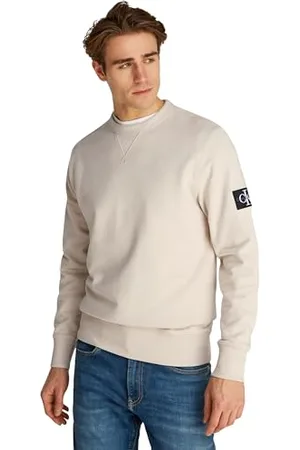 Calvin Klein Uomo Felpa Badge Crew Neck in Cotone, Beige (Oatmeal), XL