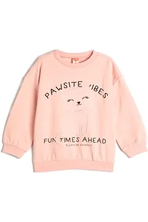 Koton Sweatshirt Long Sleeve Crew Neck Cat Printed Glitter Detail Soft Interior Cotton, Maglia di Tuta Bambine, (274)