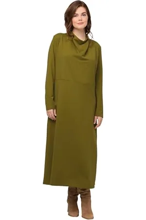 Ulla Popken Felpa Dress with Waterfall Collar Vestaglia, Giallo/Verde, 48-50 Donna