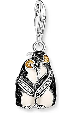 Thomas Sabo Ciondolo a forma di pinguino in argento sterling 925 leggermente annerito a forma di coppia di pinguini imperatori, dimensioni: 18 x 10 mm, 1909-691-7, misura unica, Argento sterling