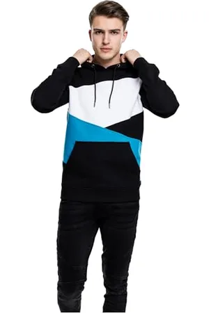 Urban classics Zig Zag Hoody Felpa con Cappuccio Uomo, (Blk/Tur/Wht), M
