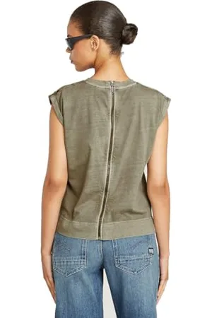 G-Star Donna Back Zip Overdyed Top, (ensis green gd D26421-C261-G544), XS