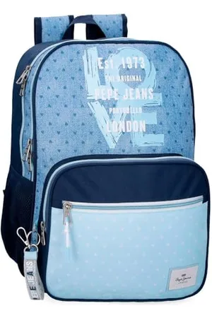 Pepe Jeans Joumma Bags - Zaino da scuola, blu e rosa, in poliestere, spallacci regolabili, per un comodo trasporto, vari scomparti, con portachiavi pompon, , Taglia unica, Zaino 40