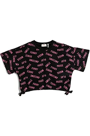 Koton Crop Oversized T-Shirt Printed Side Bowtie Detail Crew Neck, T-Shirt Ragazze, (9D9)