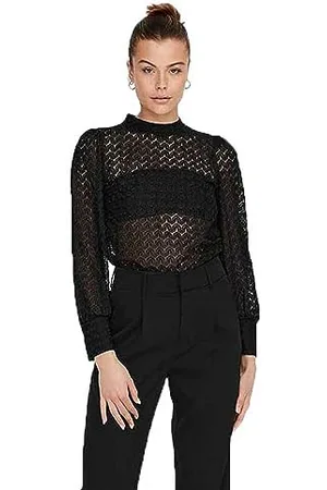 JDY Camicia Donna Chiusura Alta Dettaglio in Pizzo Manica Lunga, Colore: , Taglia:L