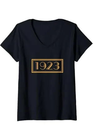 Champion Donna 1923 Serie Yellowstone Stagione Grafica Artwork Gold Fan Maglietta con Collo a V