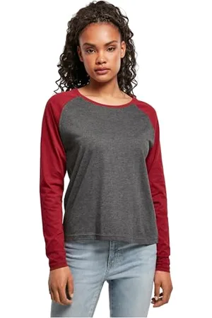 Urban classics Maglia a Maniche Lunghe da Donna T-Shirt, Carbone/Bordeaux