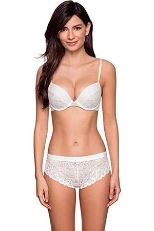 Dorina Claire Reggiseno Demi Donna, Leggermente Imbottito, con Ferretto e Pizzo a Banda Floreale, Tessuto Micro Morbido e Spalline Regolabili, Avorio