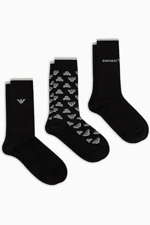 Emporio Armani 3-Pack Socks Short Calzini, Nero/Nero Allover, Taglia Unica Uomo