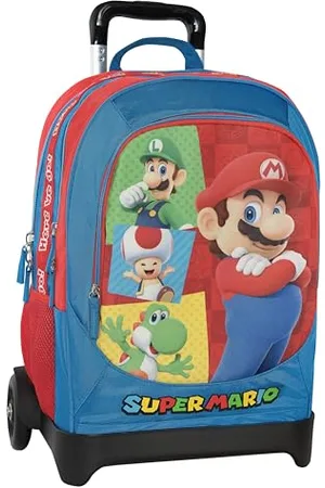 FRANCO COSIMO PANINI SUPER MARIO - Zaino Scuola Trolley Ufficiale Super Mario, Struttura Trolley Staccabile, Ruote Sostituibili, Maniglia Regolabile, 2 Vani Principali, Tasca Frontale, Spallacci Imbottiti, 34x52Hx22 cm