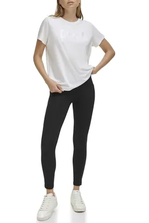 DKNY Maglietta a Maniche Corte con Logo in Raso T-Shirt, , XL Donna