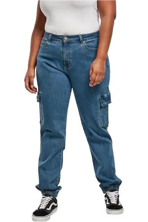 Urban classics Jeans Cargo Donna, Pantaloni in BIO Cotone a Vita Alta, Elastici alle Caviglie Tasche Laterali, Diversi Colori Disponibili, Taglie 26 - 56