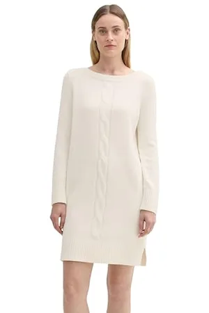 TOM TAILOR 1045197 Abito a Treccia, 10315-Whisper White, 44 Donna