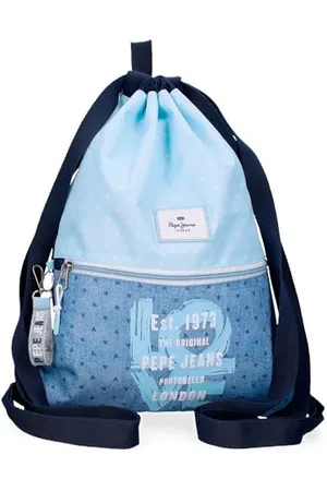 Pepe Jeans Joumma Bags - Zaino da scuola, blu e rosa, in poliestere, spallacci regolabili, per un comodo trasporto, vari scomparti, con portachiavi pompon, , Taglia unica, Zaino sacco