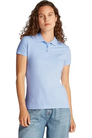 Tommy Hilfiger Donna Maglietta Polo Maniche Corte Slim Essential Elasticizzata, Blu (Sweet ), M