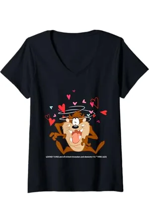 LOONEY TUNES Donna Taz Spinning Hearts Fun Maglietta con Collo a V