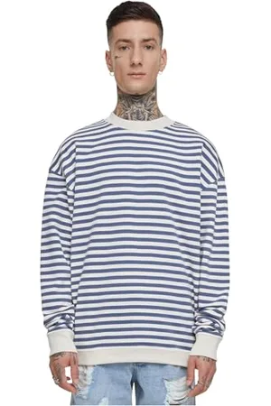 Urban classics Girocollo a Righe Maglia di Tuta, Bianco Sabbia/Blu Vintage, XXL Uomo