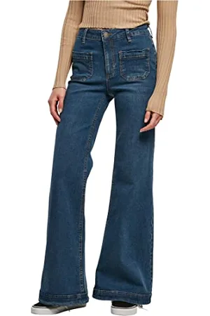 Urban classics Ladies Vintage Flared Denim Pants, Pantaloni, Donna, (Deepblue Washed), 29