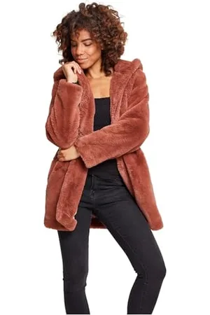 Urban classics Giubbotto Donna Ecopelliccia con Cappuccio Extra Grande, Cappotto in Pile Corto, Tasche Laterali e Chiusura ad Occhiello, Taglie da XS a 5XL