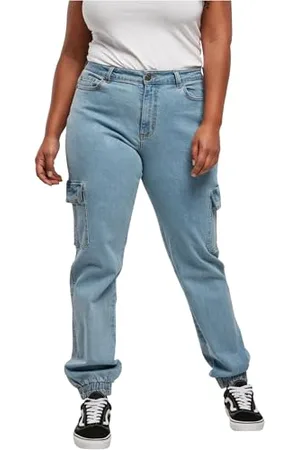 Urban classics Jeans Cargo Donna, Pantaloni in BIO Cotone a Vita Alta, Elastici alle Caviglie Tasche Laterali, Diversi Colori Disponibili, Taglie 26 - 52