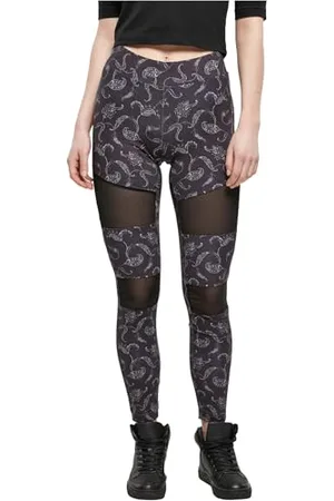 Urban classics Ladies Tech Mesh Aop Leggings, Leggings, Donna, (Black Paisley), L