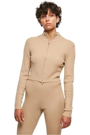 Urban classics Cardigan da Donna Cropped Rib Knit con Cerniera Sweater