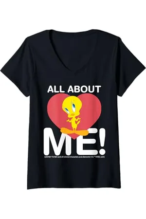 LOONEY TUNES Donna All About Me Titti Cuore Personaggio Amore - Maglietta con Collo a V