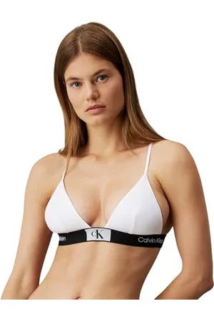 Calvin Klein Top Bikini a Triangolo Donna Unlined Triangle Coppe Morbide, (White), M
