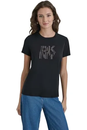 DKNY Short Sleeves Hotfix Grid Logo Tee Blouse, , L Donna