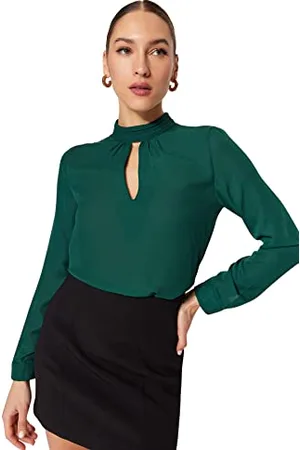 Trendyol Donna Camicetta Collo Alto, Verde , 70